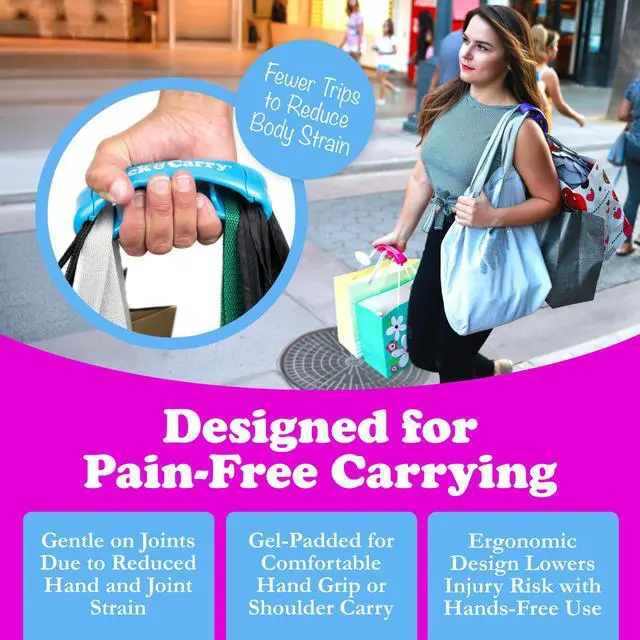 Alt view image 4 of 7 - Grocery Bag Carrier Handle - Carry More in Fewer Trips, 100lb Capacity, Hands-Free, Gel-Padded Ergonomic Design, Shopping & Grocery Bag Holder - As Seen On Shark Tank, Blue, 1 Pack
