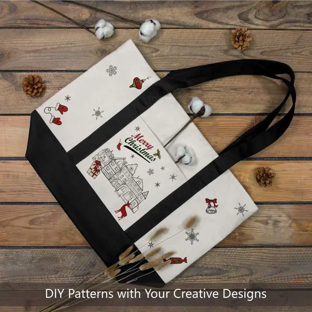 Alt view image 3 of 7 - 1 | 3 | 6 | 30 Pack Canvas Tote Bag with an External Pocket, Reusable Grocery Shopping Bag, Top Zipper Closure, Daily Essentials (Black/Natural Pack of 1)