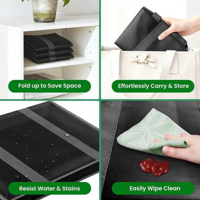 Alt view image 7 of 7 - Reusable Grocery Bags for Shopping with Long Handles, 3 Pack, Black | Multipurpose Shopping Bags for Groceries, Foldable Grocery Totes Resist Water & Stains for Kitchen, Car Trunk, Picnic