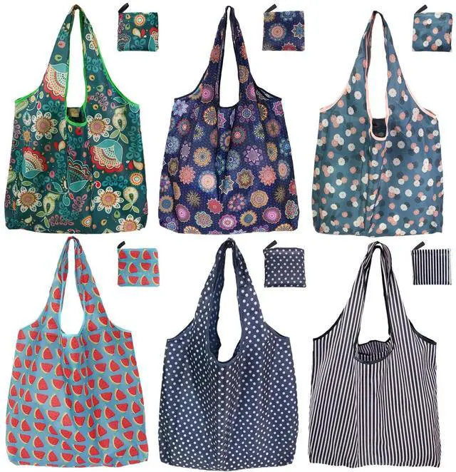 Main image of Reusable Grocery Bags, 6 Pack 50Lbs Foldable Fashion Washable Shopping Bags, Large Boho Tote Bags For Groceries, Bulk Market Cloth Storage Bags, Utility Aesthetic Personalized Gifts For Women