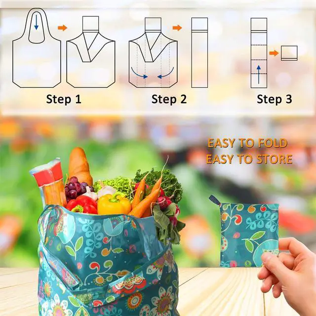 Alt view image 4 of 6 - Reusable Grocery Bags, 6 Pack 50Lbs Foldable Fashion Washable Shopping Bags, Large Boho Tote Bags For Groceries, Bulk Market Cloth Storage Bags, Utility Aesthetic Personalized Gifts For Women
