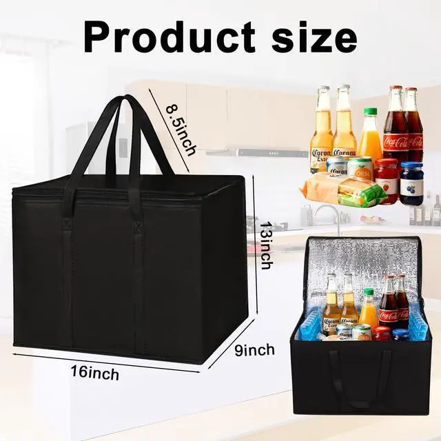 Alt view image 2 of 7 - 2 Pack Insulated Reusable Grocery Shopping Bags with zippered top,Food Delivery Bag,Collapsible Cooler Bag for Frozen Foods