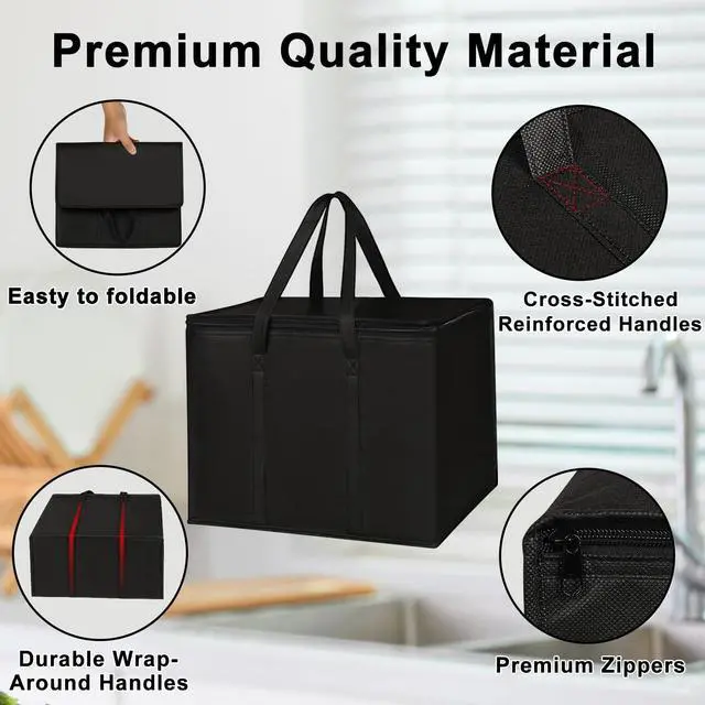 Alt view image 3 of 7 - 2 Pack Insulated Reusable Grocery Shopping Bags with zippered top,Food Delivery Bag,Collapsible Cooler Bag for Frozen Foods