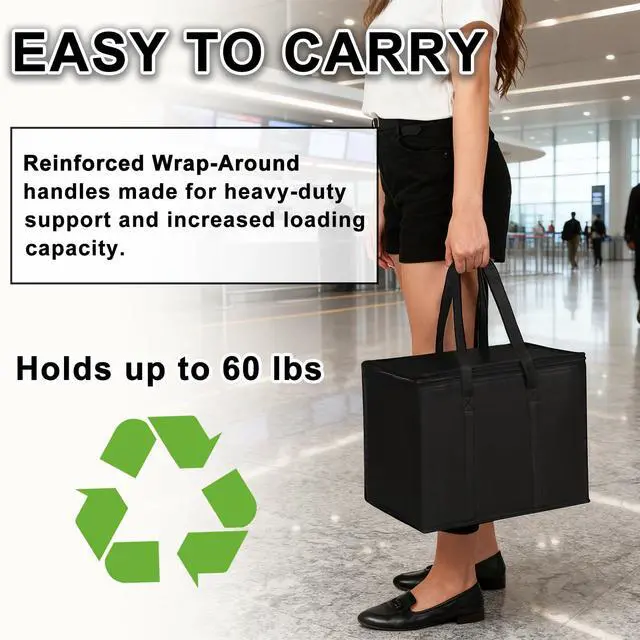 Alt view image 6 of 7 - 2 Pack Insulated Reusable Grocery Shopping Bags with zippered top,Food Delivery Bag,Collapsible Cooler Bag for Frozen Foods