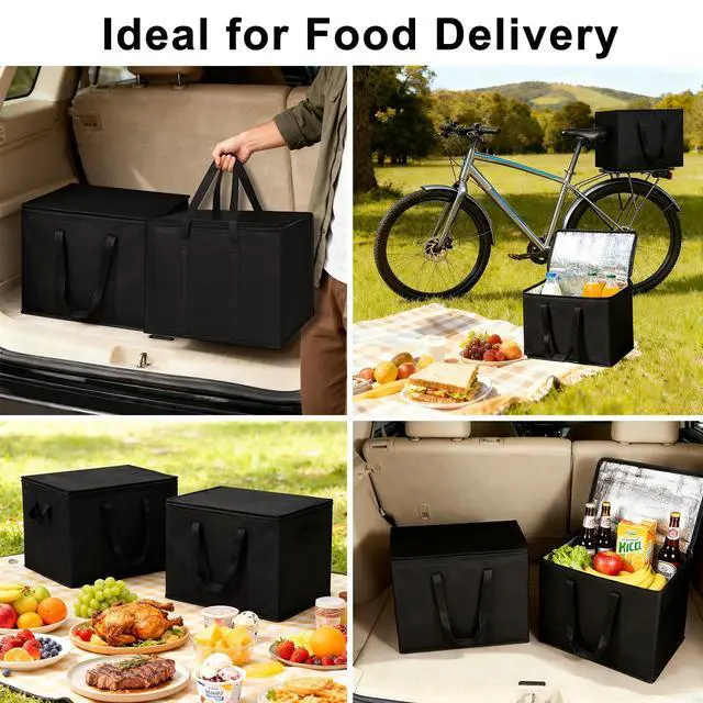 Alt view image 7 of 7 - 2 Pack Insulated Reusable Grocery Shopping Bags with zippered top,Food Delivery Bag,Collapsible Cooler Bag for Frozen Foods