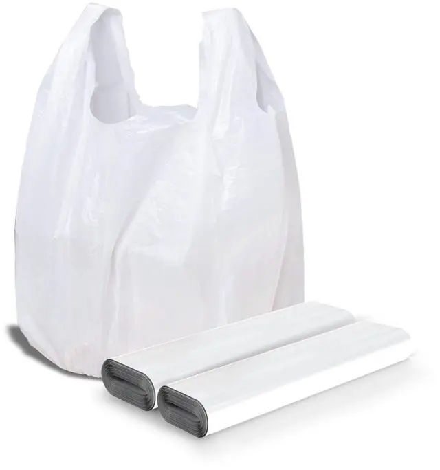 Main image of Plastic Bags - 100Pack (25 mic thickness) (11.5'x 6.5" x 21') with Handles - Small Business & Grocery Bags in Bulk - Heavy Duty, Unscented