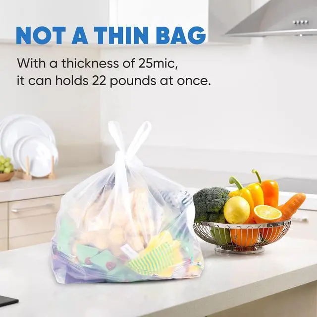 Alt view image 3 of 7 - Plastic Bags - 100Pack (25 mic thickness) (11.5'x 6.5" x 21') with Handles - Small Business & Grocery Bags in Bulk - Heavy Duty, Unscented