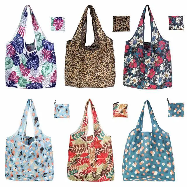 Main image of 6 Pack Reusable Grocery Bags Heavy Duty with Handles, Reusable Shopping Bags for Women, Foldable, Washable for Store, Travel,Beach
