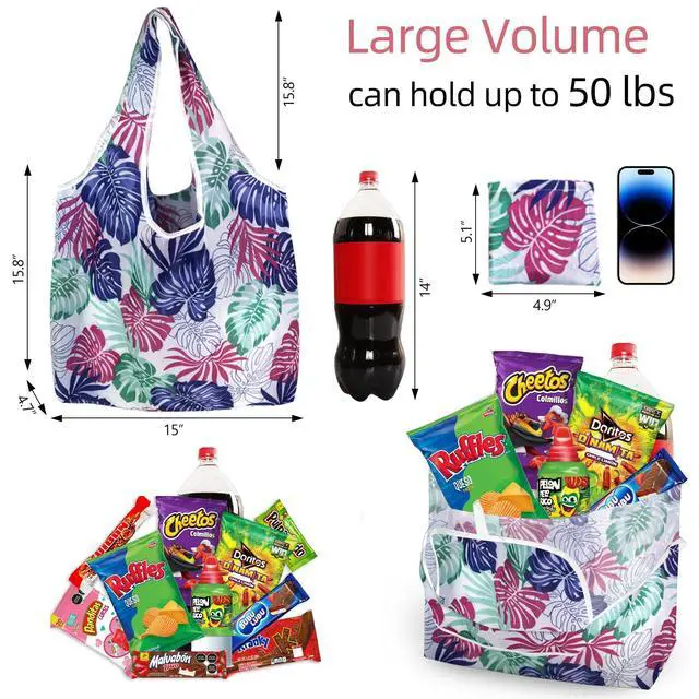 Alt view image 4 of 6 - 6 Pack Reusable Grocery Bags Heavy Duty with Handles, Reusable Shopping Bags for Women, Foldable, Washable for Store, Travel,Beach