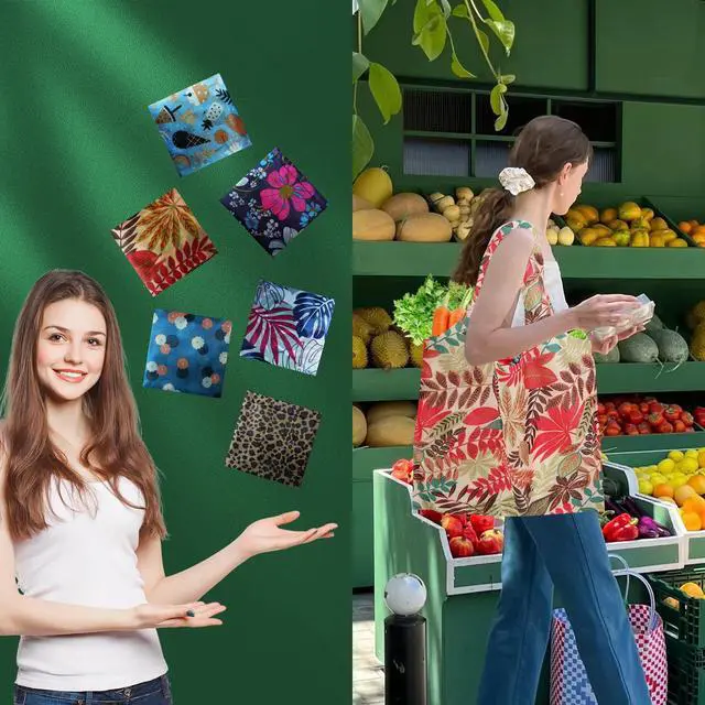 Alt view image 6 of 6 - 6 Pack Reusable Grocery Bags Heavy Duty with Handles, Reusable Shopping Bags for Women, Foldable, Washable for Store, Travel,Beach