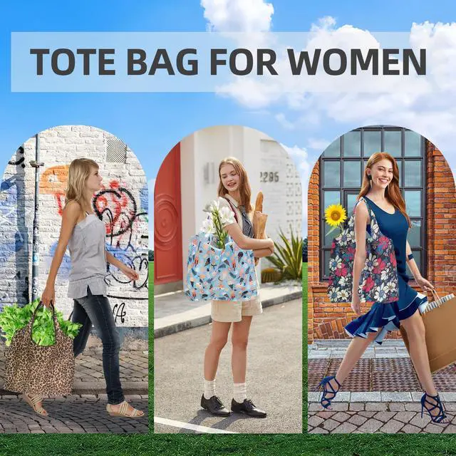 Alt view image 5 of 6 - 6 Pack Reusable Grocery Bags Heavy Duty with Handles, Reusable Shopping Bags for Women, Foldable, Washable for Store, Travel,Beach