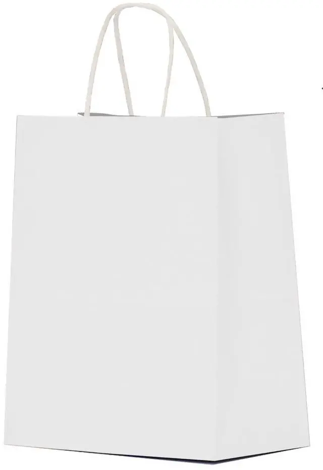 Main image of White Paper Gift Bags with Handles Bulk 25 pcs 8x4.5x10 Medium White Paper Bags for Gifts, Valentines, Shopping,