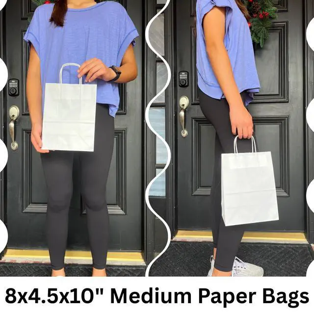 Alt view image 2 of 7 - White Paper Gift Bags with Handles Bulk 25 pcs 8x4.5x10 Medium White Paper Bags for Gifts, Valentines, Shopping,