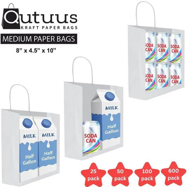 Alt view image 4 of 7 - White Paper Gift Bags with Handles Bulk 25 pcs 8x4.5x10 Medium White Paper Bags for Gifts, Valentines, Shopping,