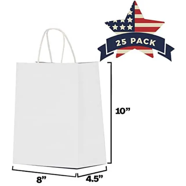 Alt view image 3 of 7 - White Paper Gift Bags with Handles Bulk 25 pcs 8x4.5x10 Medium White Paper Bags for Gifts, Valentines, Shopping,