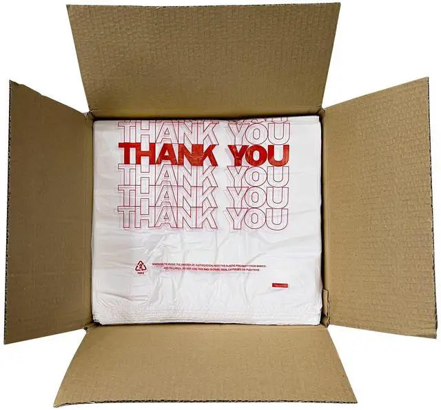 Main image of Plastic bags with handlesthank you bagsMeasures 11.5" X 6.25" X 21", 15mic, 0.6 Mil (400 Count),Reusable and Disposable Grocery Bags
