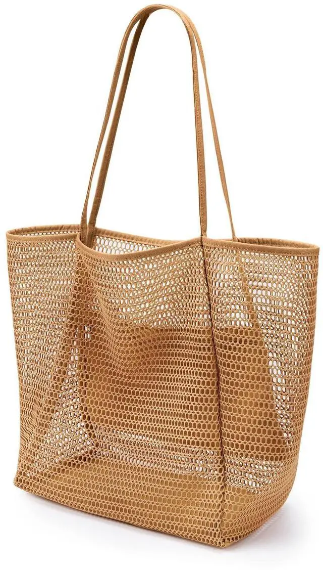 Main image of Beach Mesh Tote Bag, Casual Tote Grocery Bag Hobo Women Foldable MAX 23L Shoulder Bag For Beach Picnic Vacation