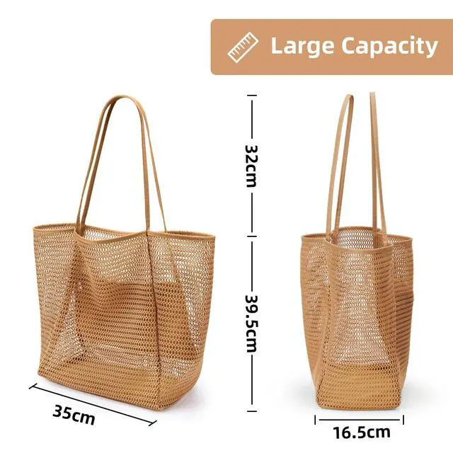 Alt view image 5 of 7 - Beach Mesh Tote Bag, Casual Tote Grocery Bag Hobo Women Foldable MAX 23L Shoulder Bag For Beach Picnic Vacation