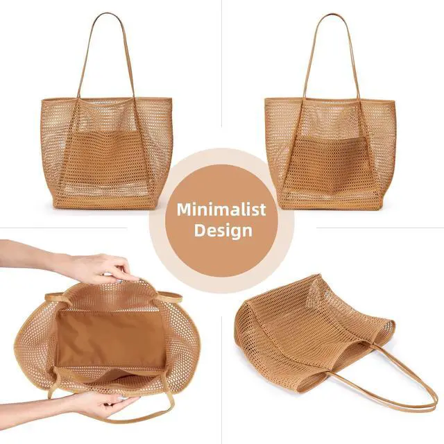 Alt view image 6 of 7 - Beach Mesh Tote Bag, Casual Tote Grocery Bag Hobo Women Foldable MAX 23L Shoulder Bag For Beach Picnic Vacation