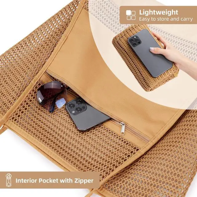 Alt view image 7 of 7 - Beach Mesh Tote Bag, Casual Tote Grocery Bag Hobo Women Foldable MAX 23L Shoulder Bag For Beach Picnic Vacation