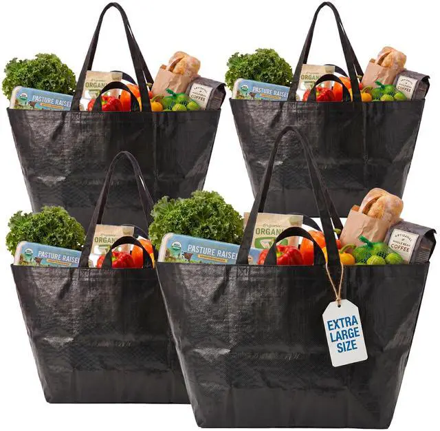 Main image of Haul-It-All Extra-Large Reusable Shopping Bag Heavy Duty Open-Top Tote with Handles, 18-Gallon Capacity, Black, Pack of 4