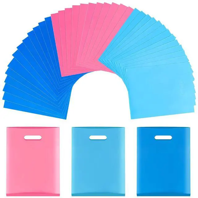 Main image of Merchandise Bags - 180 Pcs, 12 x 15 Glossy Plastic Shopping Bags in Bulk, Handles, Pink & Blue gift and boutique bags