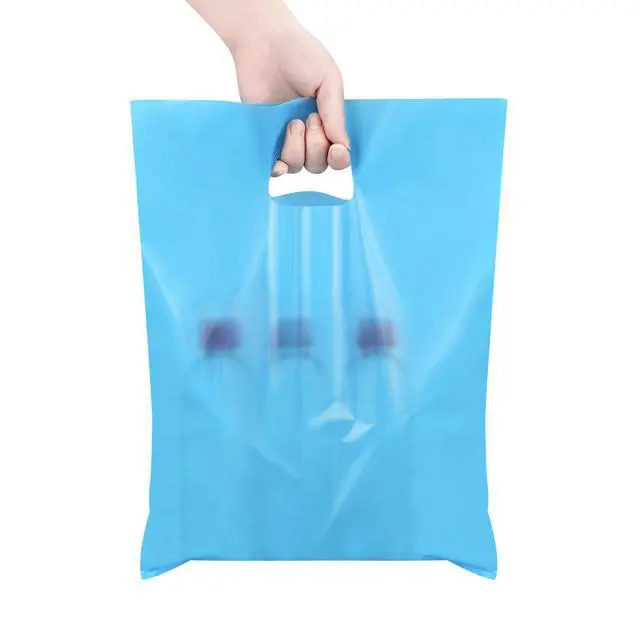 Alt view image 7 of 7 - Merchandise Bags - 180 Pcs, 12 x 15 Glossy Plastic Shopping Bags in Bulk, Handles, Pink & Blue gift and boutique bags