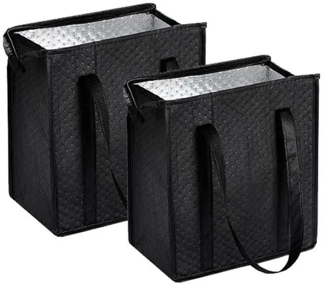 Main image of 18L Insulated Grocery Bags with Zipper, Reusable Thermal Cooler Tote Bag for Hot & Cold Food, Foldable Shopping Bag (2, Black)