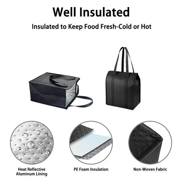 Alt view image 5 of 6 - 18L Insulated Grocery Bags with Zipper, Reusable Thermal Cooler Tote Bag for Hot & Cold Food, Foldable Shopping Bag (2, Black)