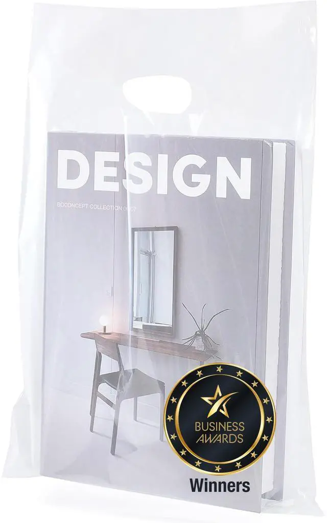 Main image of 100 Clear Plastic Bags With Handles 9"x12" Perfect for Merchandise And Retail 1.5Mil Thick Clear Gift Bags With Handles