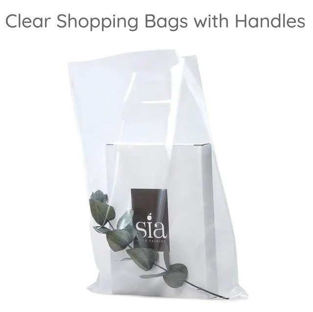 Alt view image 7 of 7 - 100 Clear Plastic Bags With Handles 9"x12" Perfect for Merchandise And Retail 1.5Mil Thick Clear Gift Bags With Handles