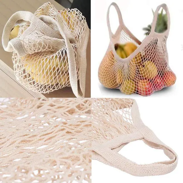 Alt view image 3 of 7 - Reusable Cotton Mesh Grocery Bags Cotton String Bag Net Shopping Mesh Bags Pack of 3 (Beige)