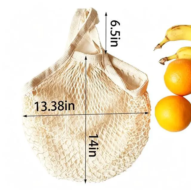 Alt view image 5 of 7 - Reusable Cotton Mesh Grocery Bags Cotton String Bag Net Shopping Mesh Bags Pack of 3 (Beige)