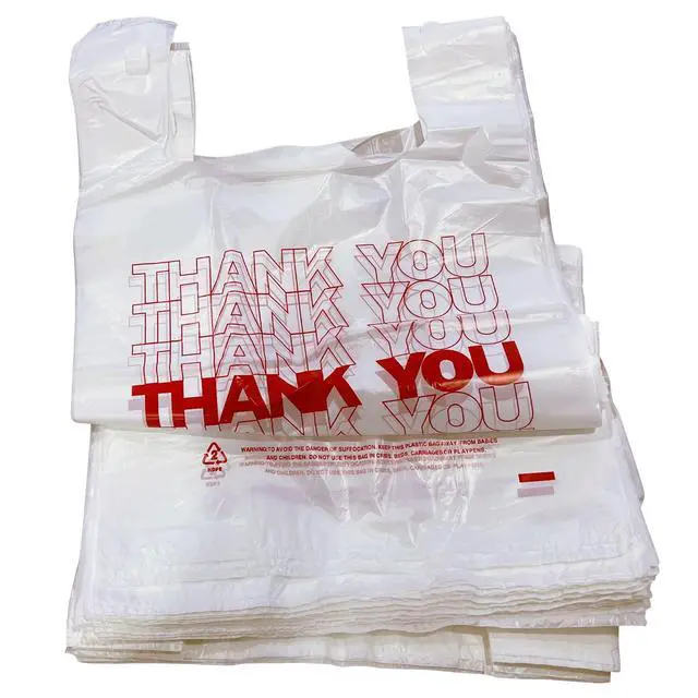 Alt view image 4 of 7 - Plastic bags with handlesthank you bagsMeasures 11.5" X 6.25" X 21", 15mic, 0.6 Mil (400 Count),Reusable and Disposable Grocery Bags