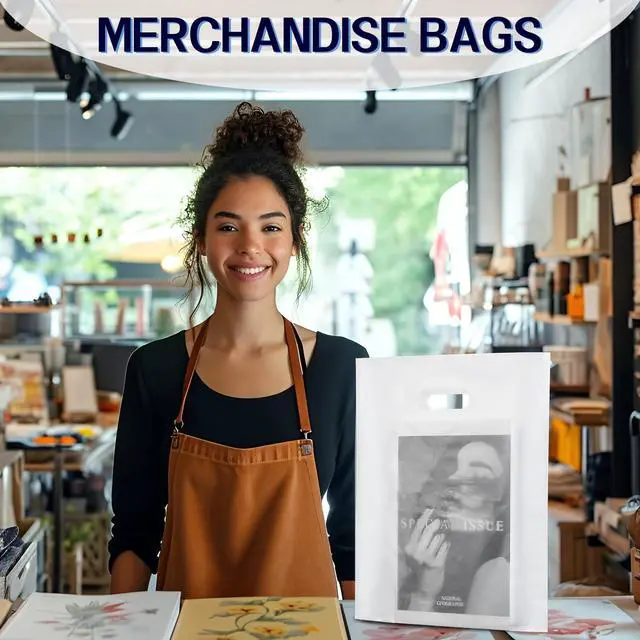 Alt view image 2 of 7 - 100pcs Plastic Bags With Handles, 12" x 15" Merchandise Shopping Bags
