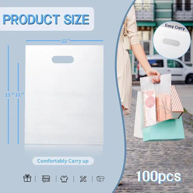 Alt view image 4 of 7 - 100pcs Plastic Bags With Handles, 12" x 15" Merchandise Shopping Bags