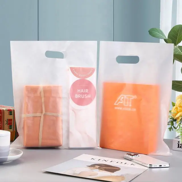 Alt view image 3 of 7 - 100pcs Plastic Bags With Handles, 12" x 15" Merchandise Shopping Bags