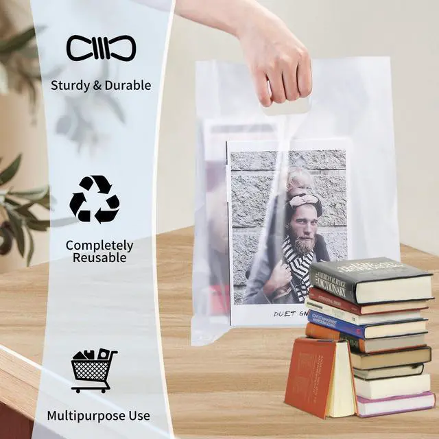 Alt view image 6 of 7 - 100pcs Plastic Bags With Handles, 12" x 15" Merchandise Shopping Bags