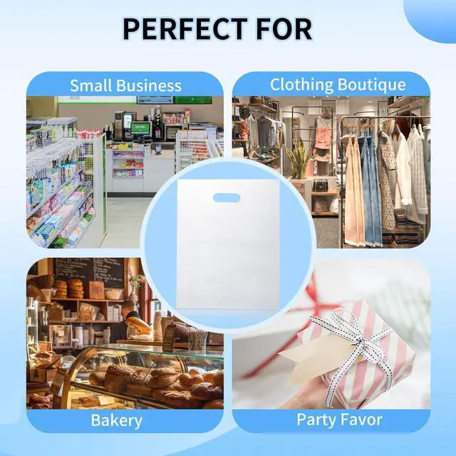 Alt view image 5 of 7 - 100pcs Plastic Bags With Handles, 12" x 15" Merchandise Shopping Bags