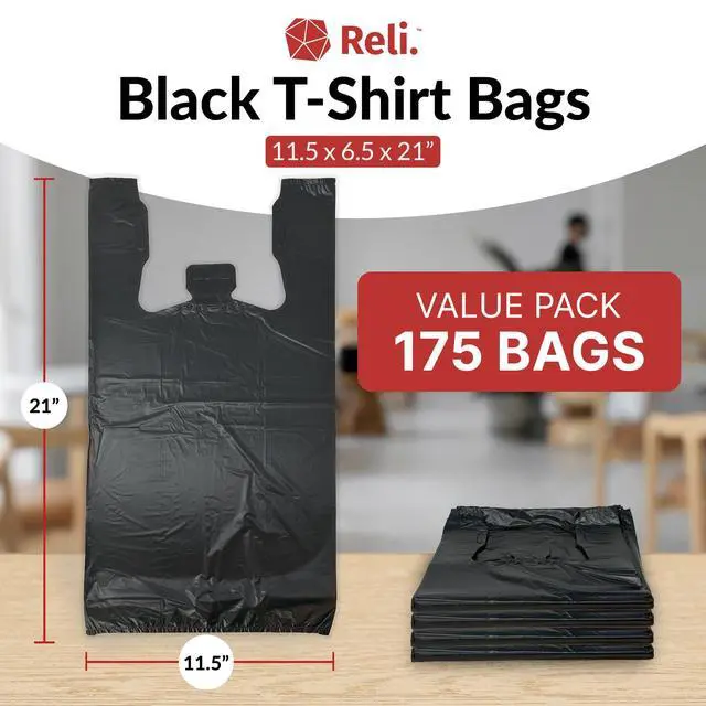 Alt view image 2 of 7 - Plastic Bags with Handles | 175 Pack Bags for Small Business | (11.5" x 6.5" x 21") Black | Grocery Totes | Retail & Restaurants