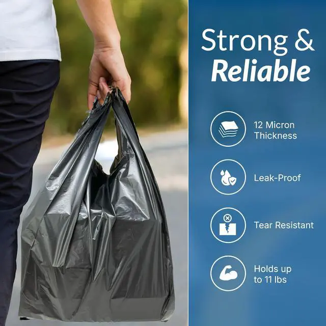 Alt view image 3 of 7 - Plastic Bags with Handles | 175 Pack Bags for Small Business | (11.5" x 6.5" x 21") Black | Grocery Totes | Retail & Restaurants