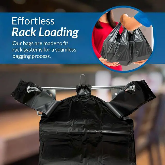 Alt view image 4 of 7 - Plastic Bags with Handles | 175 Pack Bags for Small Business | (11.5" x 6.5" x 21") Black | Grocery Totes | Retail & Restaurants