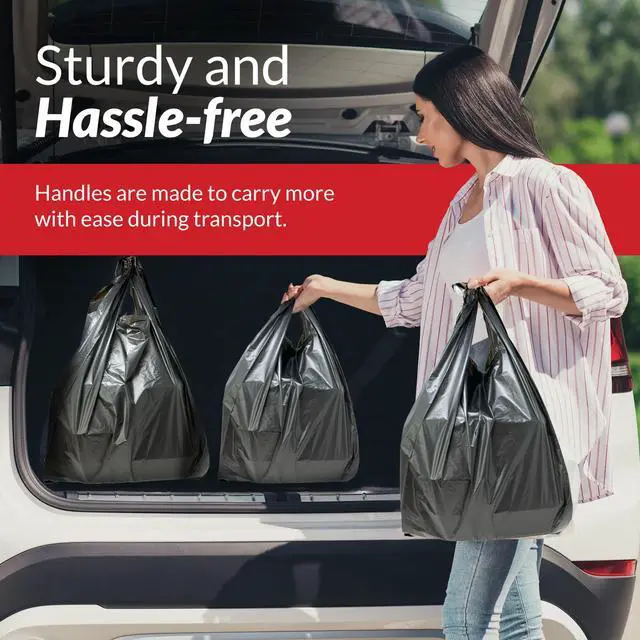 Alt view image 5 of 7 - Plastic Bags with Handles | 175 Pack Bags for Small Business | (11.5" x 6.5" x 21") Black | Grocery Totes | Retail & Restaurants