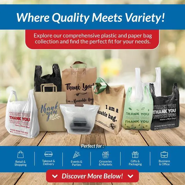 Alt view image 7 of 7 - Plastic Bags with Handles | 175 Pack Bags for Small Business | (11.5" x 6.5" x 21") Black | Grocery Totes | Retail & Restaurants