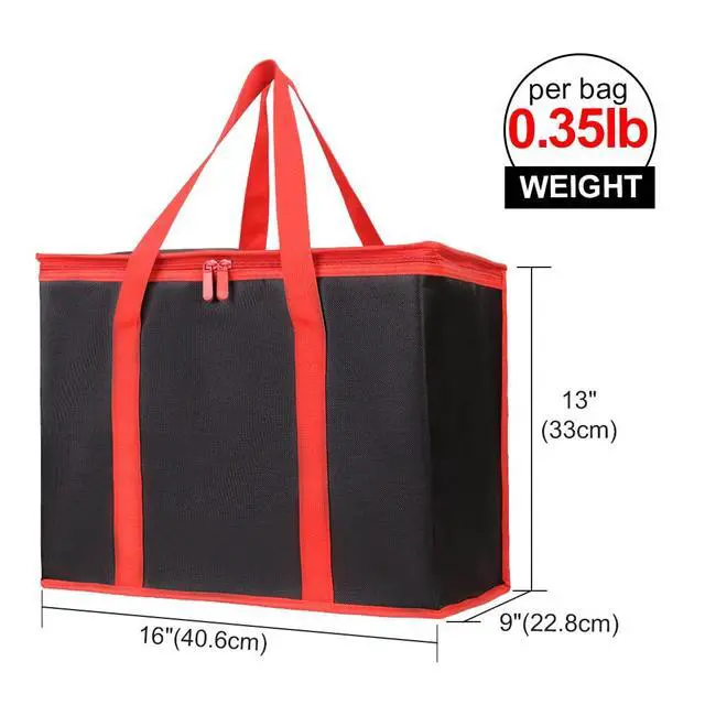 Alt view image 2 of 6 - 1-Pack Insulated Reusable Grocery Shopping Bags, X-Large Picnic Cooler Bag with Top Cold, Insulated Food/Pizza Delivery Bag (Black-Red Edge)