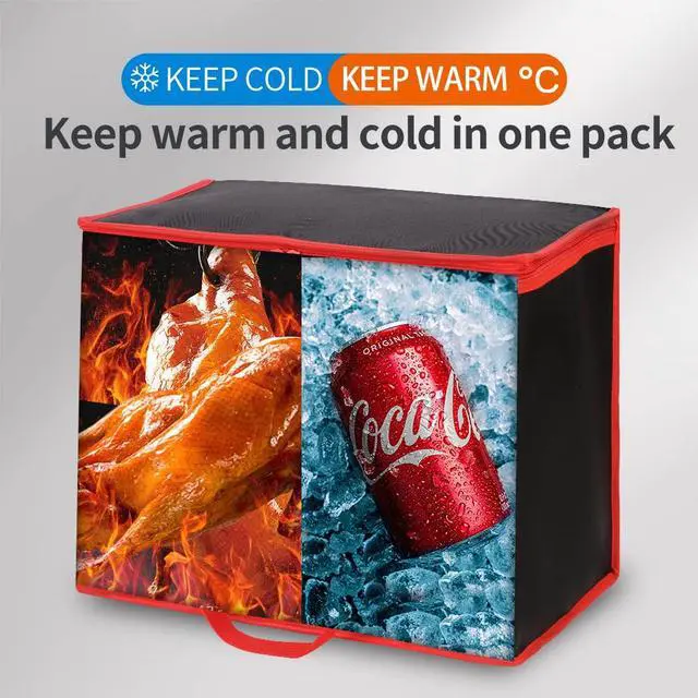 Alt view image 3 of 6 - 1-Pack Insulated Reusable Grocery Shopping Bags, X-Large Picnic Cooler Bag with Top Cold, Insulated Food/Pizza Delivery Bag (Black-Red Edge)