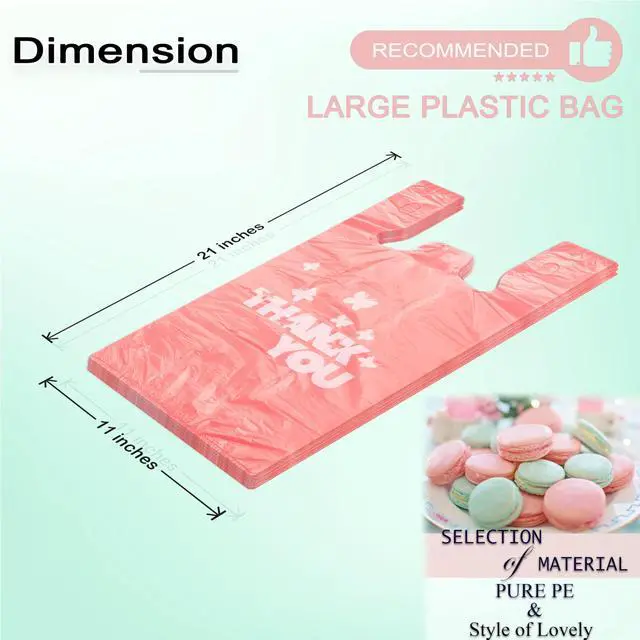 Alt view image 2 of 7 - PINK Thank you bags, 100PCS T shirt bags, To Go Bags,Grocery bags, Reusable and Disposable,Perfect for Small Business,Take Out,Retails,11 inchx6 inchx21 inch(100),Large
