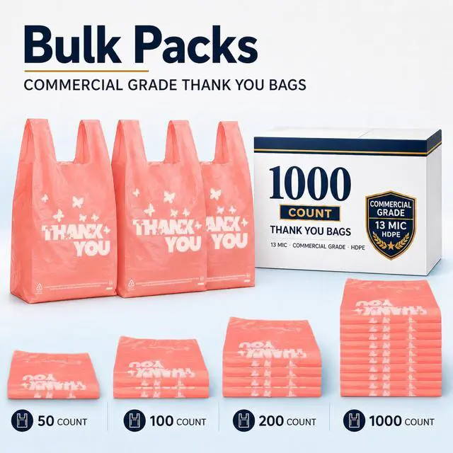 Alt view image 7 of 7 - PINK Thank you bags, 100PCS T shirt bags, To Go Bags,Grocery bags, Reusable and Disposable,Perfect for Small Business,Take Out,Retails,11 inchx6 inchx21 inch(100),Large