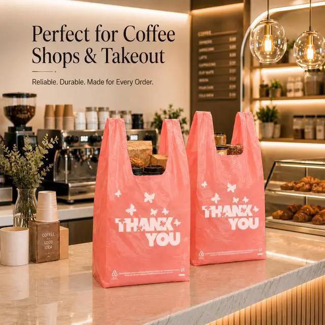 Alt view image 6 of 7 - PINK Thank you bags, 100PCS T shirt bags, To Go Bags,Grocery bags, Reusable and Disposable,Perfect for Small Business,Take Out,Retails,11 inchx6 inchx21 inch(100),Large