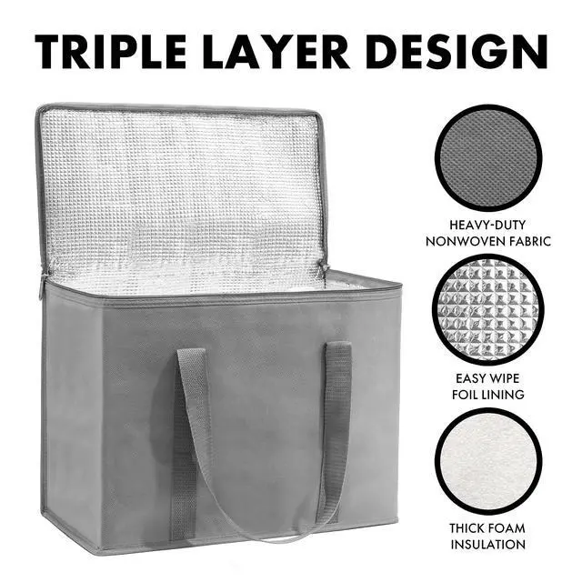 Alt view image 2 of 7 - (Not Made In China) Insulated Reusable Grocery Bags, Catering and Delivery Bag For Hot and Cold Food, Collapsible Thermal Tote For Doordash